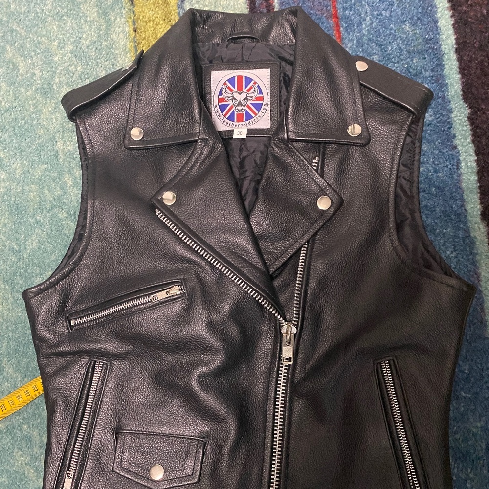 LeatherAddicts Womens Black Leather Vest Size UK 38/Medium